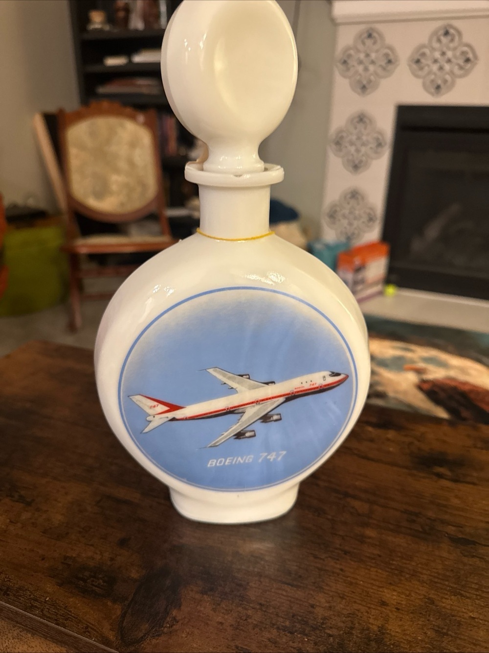 Vintage 1969 Boeing 747 J.W. Dant Milk Glass Decanter Original Tags